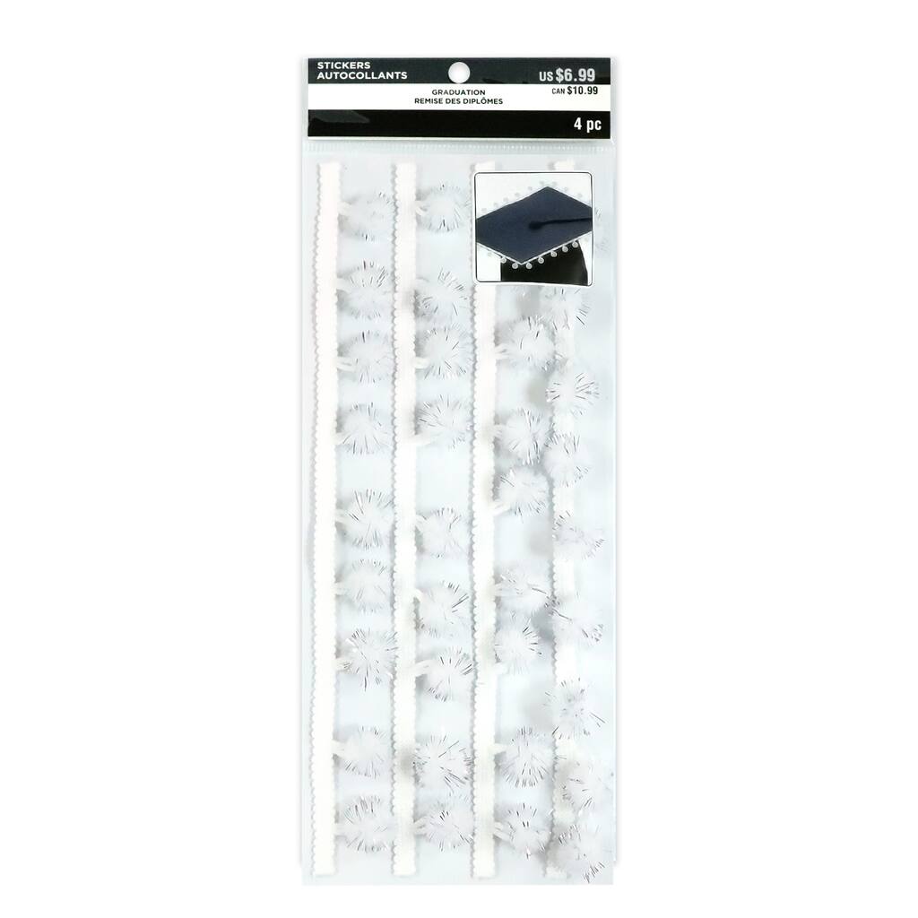 Silver Pom Pom Border Graduation Cap Stickers By Recollections